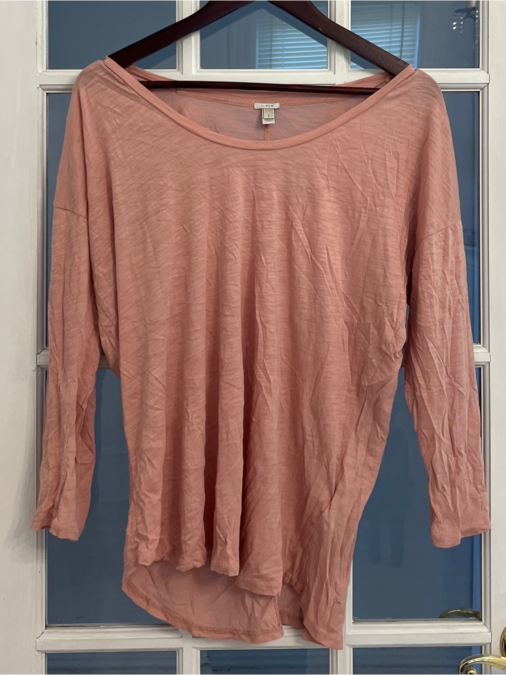 J. CREW Women’s Drapey Swing Tee Dusty Rose Pink Scoop Neck Long Sleeve L